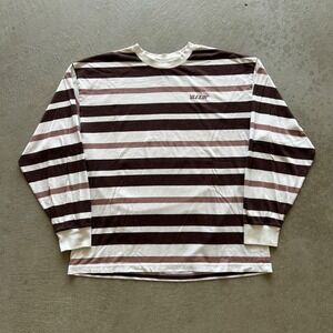Vlexin Brand Striped Long Sleeve Shirt Size Large Brown White Skate Streetwear